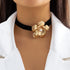 Boho Gold Flower Floral Pearl Black Choker Necklace for Women,Y2k Denim Rose Flower Choker Pearl Velet Choker Pendant Collar Trendy Jewelry...