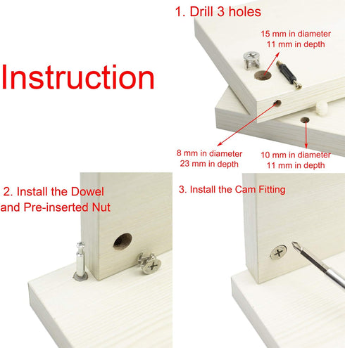 30 Packs Furniture Board Cam Fitting with Dowel and Pre-Inserted Nut, Cam Lock Nuts for Cabinet Drawer Dresser and Wardrobe Furniture Panel Connec...