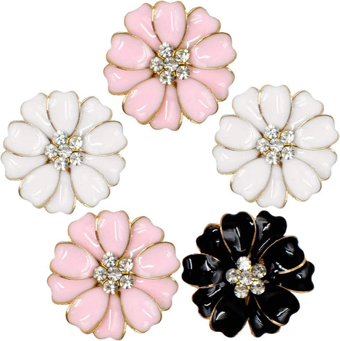 AUEAR, 30 Pack Buttons Enamel Flower Sewing Button Metal Crystal Rhinestone Flat Back Beads Embellishments Without Hole for Clothing Jewelry Makin...