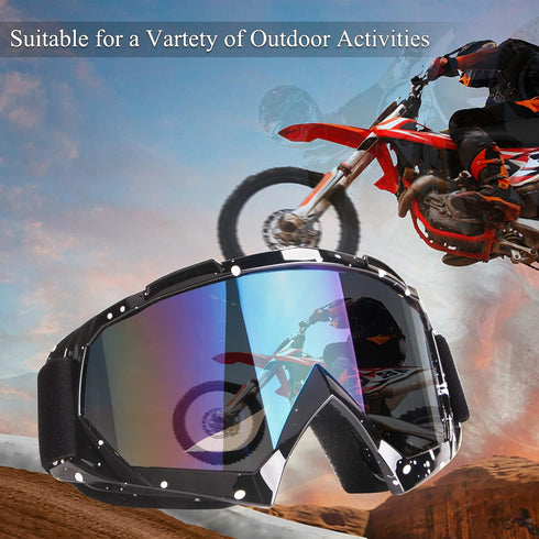 Dirt Bike & Motocross Goggles - Anti UV, Dustproof & Fog Resistant, Bendable, Color Lens (Black)...