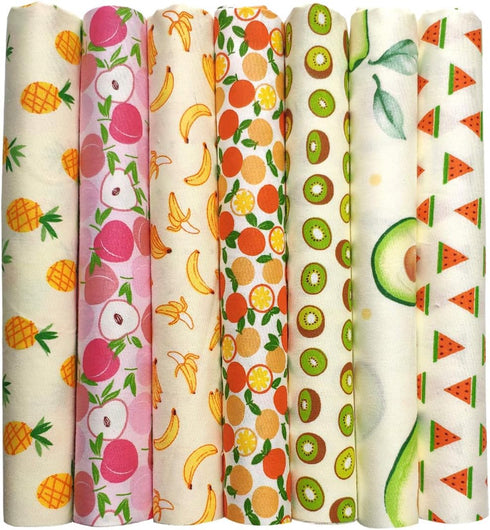 7pcs 18" x 22" Cotton Fabric Different Patterns Fruit Printed Design Patchwork Quilting Fabric Bundles for DIY Sewing Crafts...