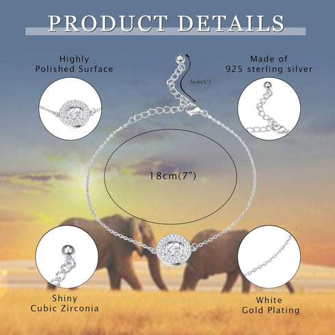 Sllaiss 925 Sterling Silver Elephant Bracelet Anklet Link Bracelet Cute Animal Bracelet for Women Jewelry Gifts...