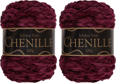 JubileeYarn Chenille Yarn - 100g/Cake Worsted Weight - Scarlet - Dark Mulberry Maroon Purple Velvet - 2 Cakes...