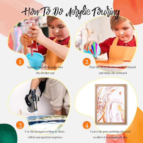 Split Cups for Paint Pouring 4 Pcs Silicone Paint Pour Cup with 2-5 Channels Dividers Pour Painting Supplies Painting Tools Silicone Cups for Resi...