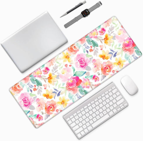 Pink Desk mat,Floral Desk mat,XXL Mouse pad,Floral Mouse pad,Christmas Gifts,Desk Accessories for Women,Pink Office Supplies,Office Decor for Wome...