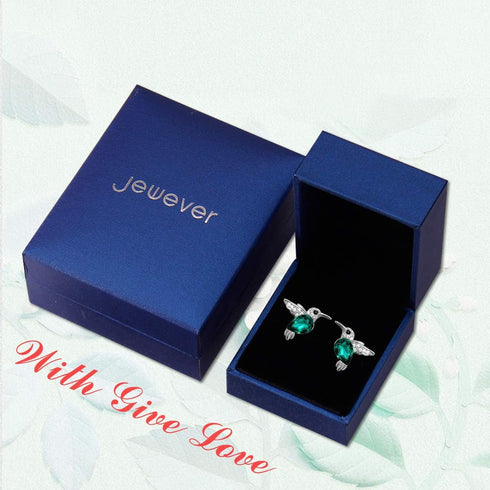 Jewever 925 Sterling Silver Hummingbird Ear Studs Blue Cubic Zirconia Earrings for Women Jewelry Gift Silvery...