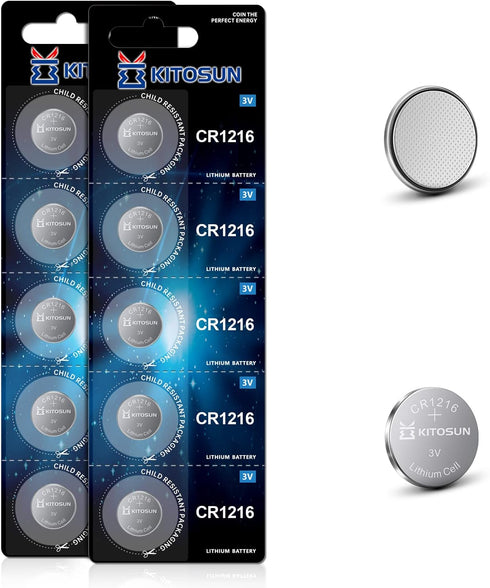 KITOSUN CR1216 3V Lithium Coin Watch Battery – 3 Volt CR 1216 Lithium Cell Button Batteries Replacement for Timex Watch Indiglo Wrist Car Key Fob ...