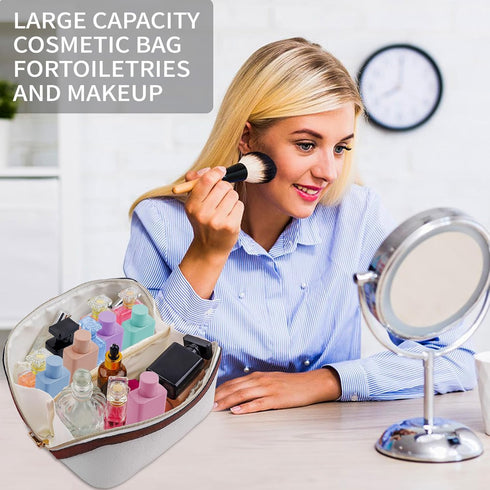 Stylish Makeup Bag Organizer Travel Case for Women Cosmetic Bag for Toiletries and Makeup Waterproof Leather Cosmetic Bag Perfect Fit Home or on t...