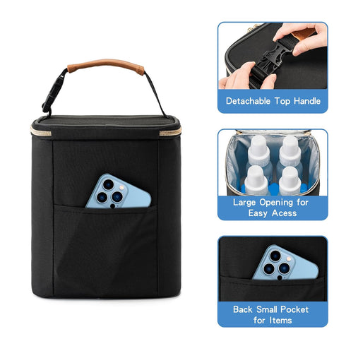 Breastmilk Cooler Bag with Ice Pack Fits 4 Baby Bottles Up to 9 Ounce, Baby Bottle Cooler Bag Suitable for Nursing Mom Daycare, Black...
