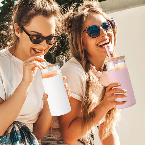 Tronco 20 oz Glass Tumbler with Lid & Straw - Iced Coffee Cup & Smoothie Cup With Silicone Sleeve | BPA-Free, Dishwasher Safe | Reusable Glass Cup...