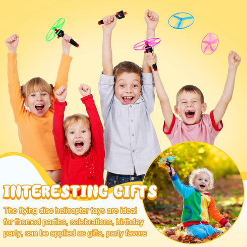 Flying Disc Helicopter Toy Disco Flyers Include 12 String Launchers and 24 Flying Saucer Flying Disc Launcher Toy Flying Toys for Little Teens Out...
