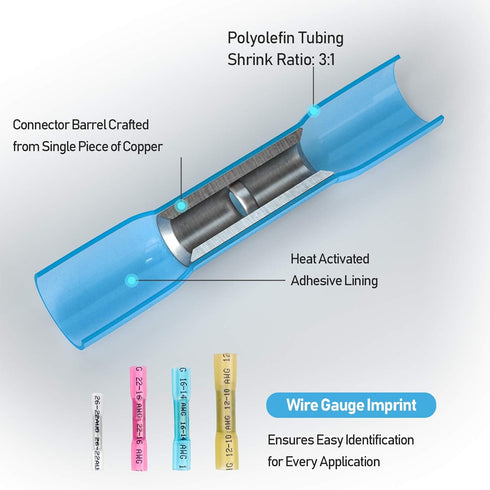 TICONN 200 PCS Heat Shrink Butt Connectors Kit, AWG 24 – 10 4 Sizes Butt Splice, Insulated Waterproof Electrical Marine Automotive Wire Crimp Term...