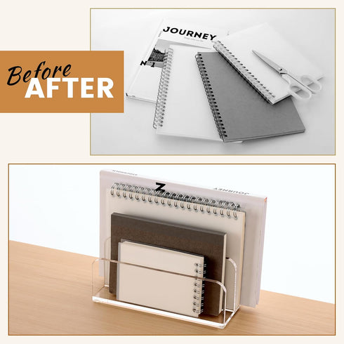 Acrylic File Holder, 2 Sections Mail Organizer Countertop, Desk Organizer Mail Holder Letter File Folder Sorter, Clear File Organizer for Desk, Do...
