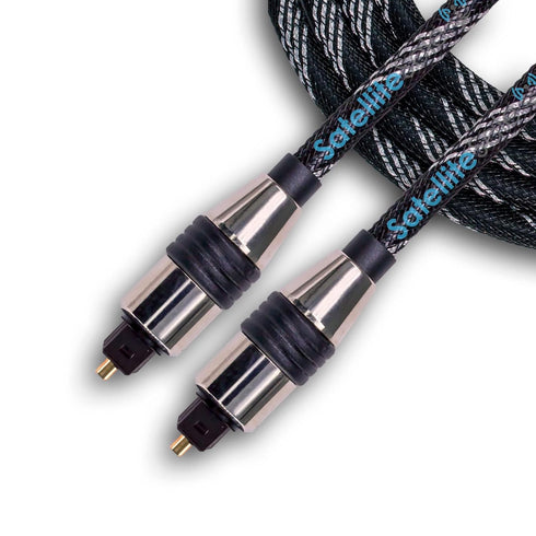 SatelliteSale Digital Toslink SPDIF Audio Optical Fiber Cable Universal Wire Nylon Black/Silver Cord 15 feet...