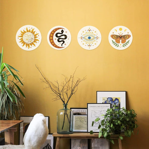 INFUNLY 4pcs Evil Eyes Embroidery Starter Kit for Beginners Moth Cross Stitch Kits for Adults Sun and Moon Stars Snake Stamped Stitches Embroidery...