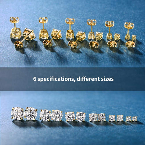 6 Pairs 14K Yellow Gold Plated Round Cut Clear Cubic Zirconia Stud Earring Pack...