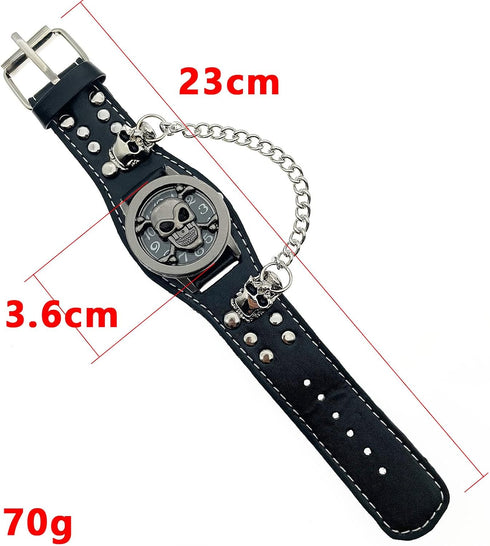 Cool Leather Punk Skull Quartz Men's Wrist Watch,Skull Flip Cover Women's Watch,Skull+Chains+Rivets Elements,Fashion for Valentine's Day Gift...