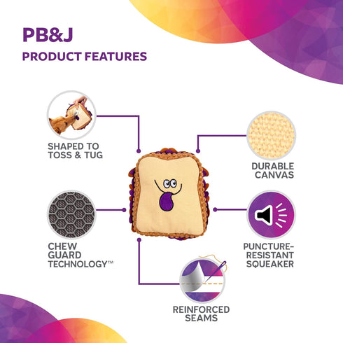 Tough 'N Fun PBJ Squeaky Plush Dog Toy, Chew Guard Technology - Tan, Medium (71151)...