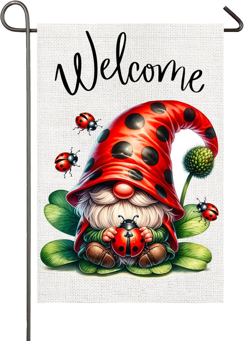 Ladybug Gnome Garden Flag 12x18 Inch Double Sided Ladybugs Welcome Yard Flag Outdoor Spring Decorations Home Patio Lawn Farmhouse Decor...