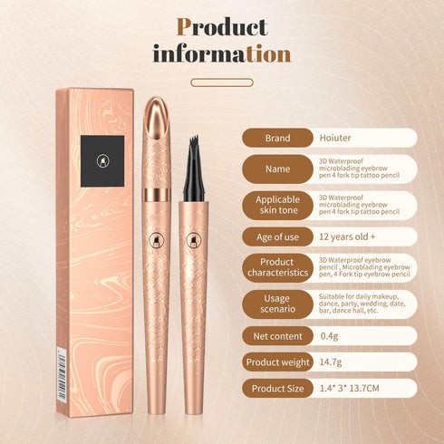 2Pcs Magic Eyebrow Pencil, 3D Waterproof Microblading Eyebrow Pen 4 Fork Tip Tattoo Pencil, Natural Makeup Fine Stroke Eyebrow Pencil Dark Brown B...