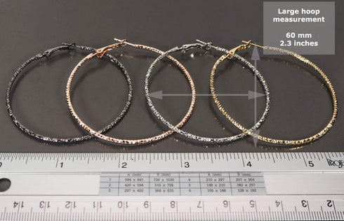 Silver Gold Gunmetal Grey Rhodium Plate Hoop Earrings Set For Women Teen Jewelry Diamond Cut 3 Pairs...