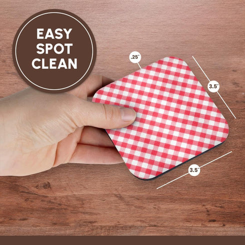 3dRose Red and white Gingham pattern diagonal checkered checks rustic retro country cottage dining kitchen - Soft Coasters, set of 4...