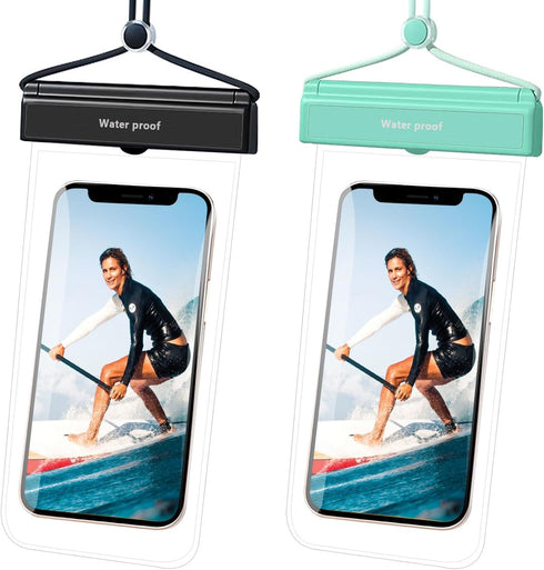 IPX8 Waterproof Phone Pouch/Case, 2-Pack Universal TPU Cell Phone Dry Bag 3D HD Touch Underwater Protector with soft Lanyard for iPhone 14 13 12 P...