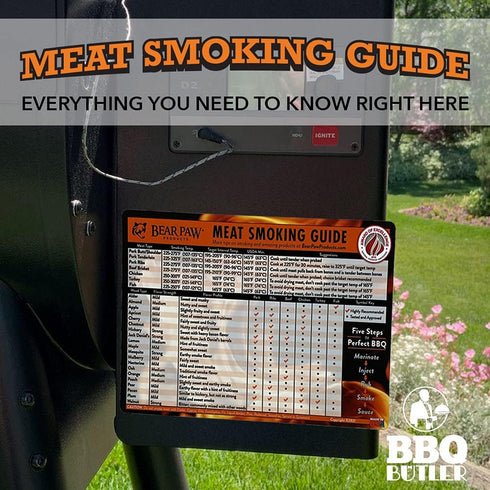 Bear Paws Meat Smoking Guide Magnet - Smoker Accessories - Grilling/BBQ Quick Reference Smoking Chart - Wood Chips - Wood Pellets - Time and Tempe...
