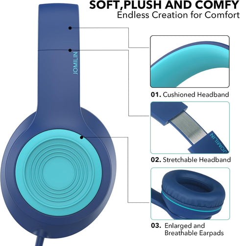 A8 Over-Ear Headphones with Microphone, Lightweight Folding Stereo Bass Headphones with 1.5M No-Tangle Cord, Portable Wired Headphones for Smartph...