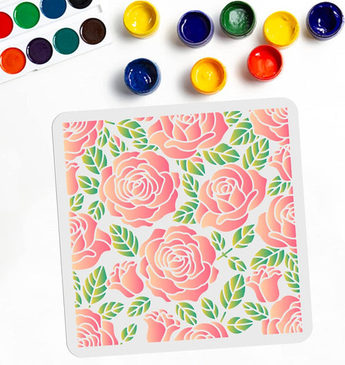 Rose Flower Stencils Rose Stencils Rose Background Template 11.8"x 11.8" Rose Floral Stencils PET Reusable Craft Painting on Wood Canvas Wall Furn...