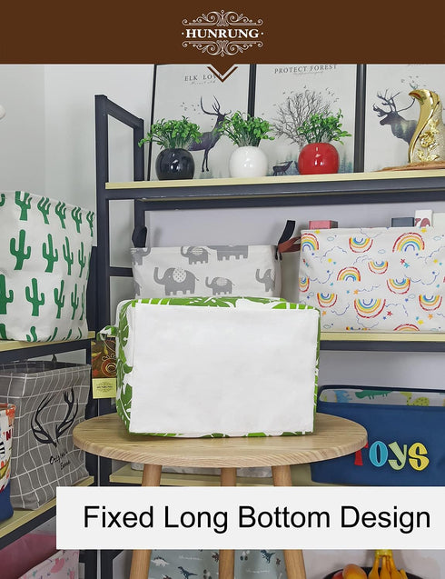 HUNRUNG Rectangle Storage Basket Cute Canvas Organizer Bin for Pet/Children Toys, Books, Clothes Perfect for Rooms/Playroom(Leaf)...