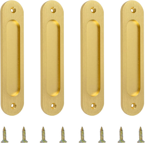 Oval Recessed Sliding Door Pulls, 4PCS Sliding Barn Door Finger Pull Matte Gold Aluminum Alloy Sliding Door Handles with Screws for Sliding Doors ...