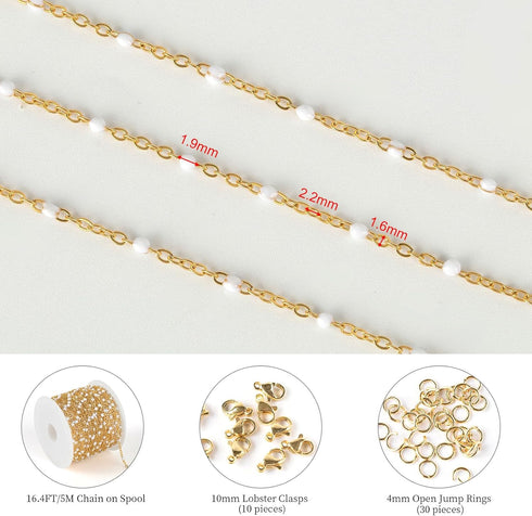 KYUNHOO 16.4 Feet/5M Stainless Steel Beaded Chain for Jewelry Making Gold Filled Chain Bulk Thin Cable Link Chains with Jewelry Findings for DIY C...