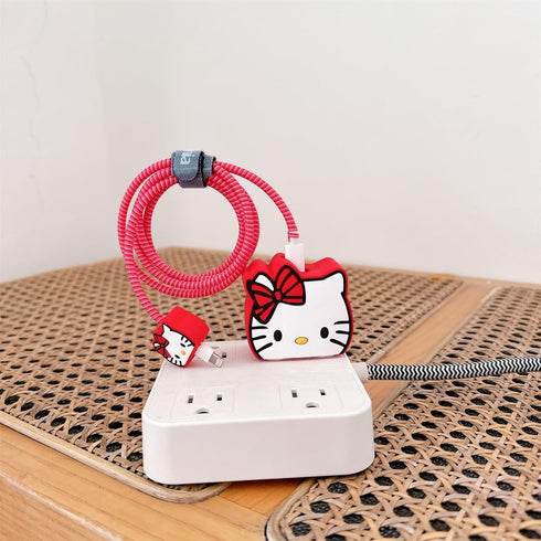 Cute Cartoon Charger Protector Case - Compatible for iPhone 18W 20W USB-C Power Adapter and Lightning Cable (07)......