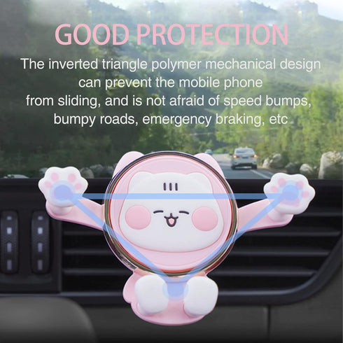 Cute Phone Mount for Car, Pink Cat Air Vent Clip Cell Phone Holder for Car Compatible with 4-7 inch Smartphones, Car Accessories for Women and Gir...