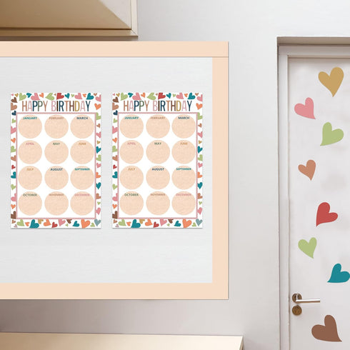 Happy Birthday Chart for Classroom, 2Pcs Boho Birthday Poster Decoration 17’’ x 12’’ Boho Birthday Cake Calendar Cutouts for School Bulletin Board...
