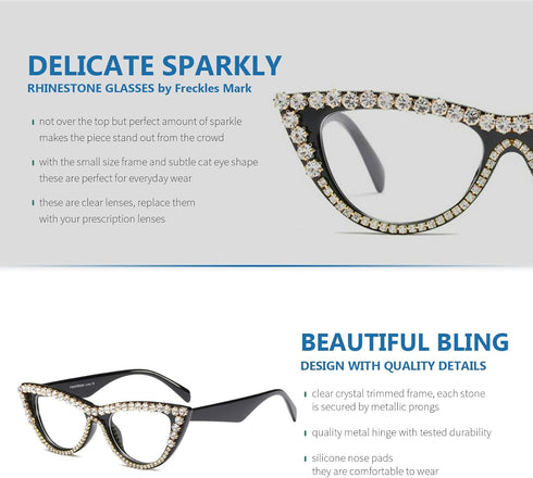 Freckles Mark Bedazzled Rhinestone Bling sunglasses for Women Sparkly Diamond Glasses Vintage Retro Cat Eye...