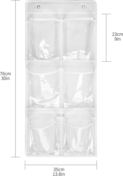 2 Pack 6 Clear Crystal Pockets Large Hanging Shoe Organizer Over The Door Shoe Rack for Closet Door Storage Shoe Holder Hanger, 4 Hooks, White (30...