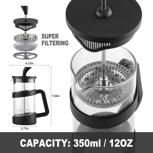 Sivaphe Small French Press 12oz Light-weight Durable High Borosilicate Carafe/Tea Maker Single Serve Coffee Press Frothed Brewer...