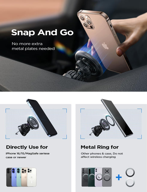 LISEN for Magsafe Car Mount, Magnetic Phone Holder for Car Vent Phone Mount, Hands Free Phone Mount for Car Accessories Dashboard Windshield Vent ...