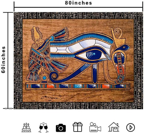 Ine Ive Egyptian Horus Eye Tapestry Ancient Egyptian Gods Pharaohs Hieroglyphic Tapestries Flannel 80x60inch for Living Room and Bedroom Decoratio...
