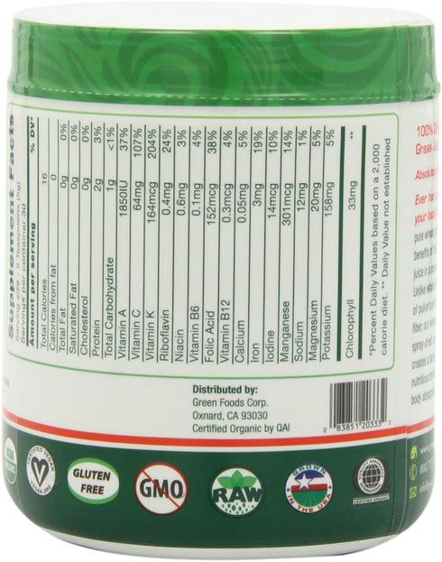 Green Foods Wheat Grass Shots, 5.3 oz - Certified Organic, Kosher, Vegan, Non-GMO, Raw, Gluten-Free, Grown...