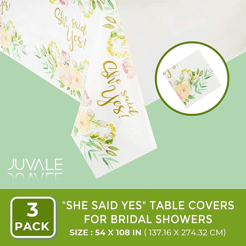 Juvale She Said Yes Table Covers for Bridal Showers (54 x 108 in., 3 Pack) - Bridal Shower Decorations - Engagement Decorations...