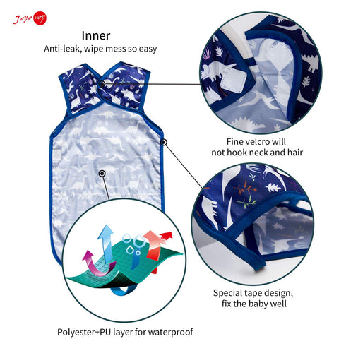Joyo roy Mess Proof Baby Bibs for Eating Waterproof Toddler Bibs for Boys 2-4 Years Soft Machine Washable Sleeveless Baby Smock Bib Travel Reusabl...