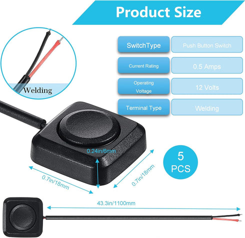 5pcs 12V/24V Mini Momentary Push Button ON/Off Switch, Surface Mount, Easy Installation for Electronic Experiment, Industrial Control, Car Horn, e...