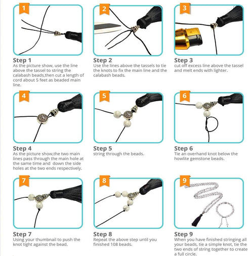 SUNNYCLUE 1 Set 108 Tiger Eye Gemstone Mala Beads/Buddha Beaded Necklace Jewelry Making Kit - DIY Make 1 Hand Knotted Prayer Tassel Pendant Neckla...