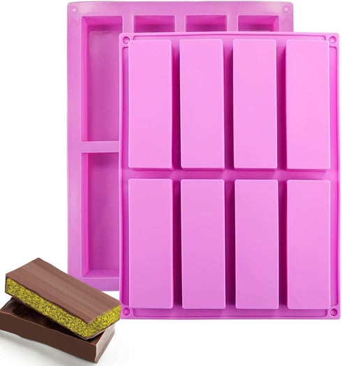 Silicone Granola Bar Mold, 2 Pack 8-Cavity Rectangular Nutrition/Cereal/Energy Bar Maker Molds for Chocolate Truffles Ganache Bread Brownie Cornbr...