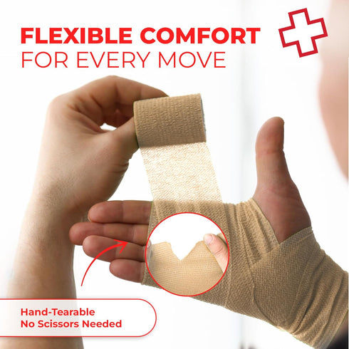 Ever Ready First Aid Self Adherent Cohesive Bandages 3" x 5 Yards - 12 Count, Tan...