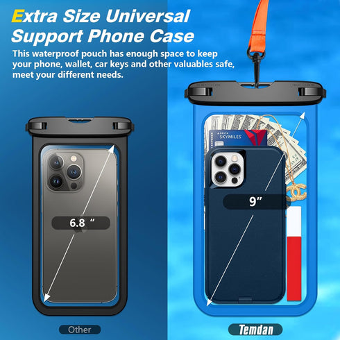 WAVELIFE 2 Pcs Waterproof Phone Pouch 9" Universal IPX8 Waterproof Cell Phone Case Dry Bag with Lanyard for iPhone 15 Pro Max/14/13/12/11/SE,Galax...
