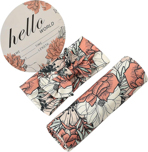 Galabloomer Newborn Receiving Blanket Headband Set Baby Flower Swaddle (cocal almond)...